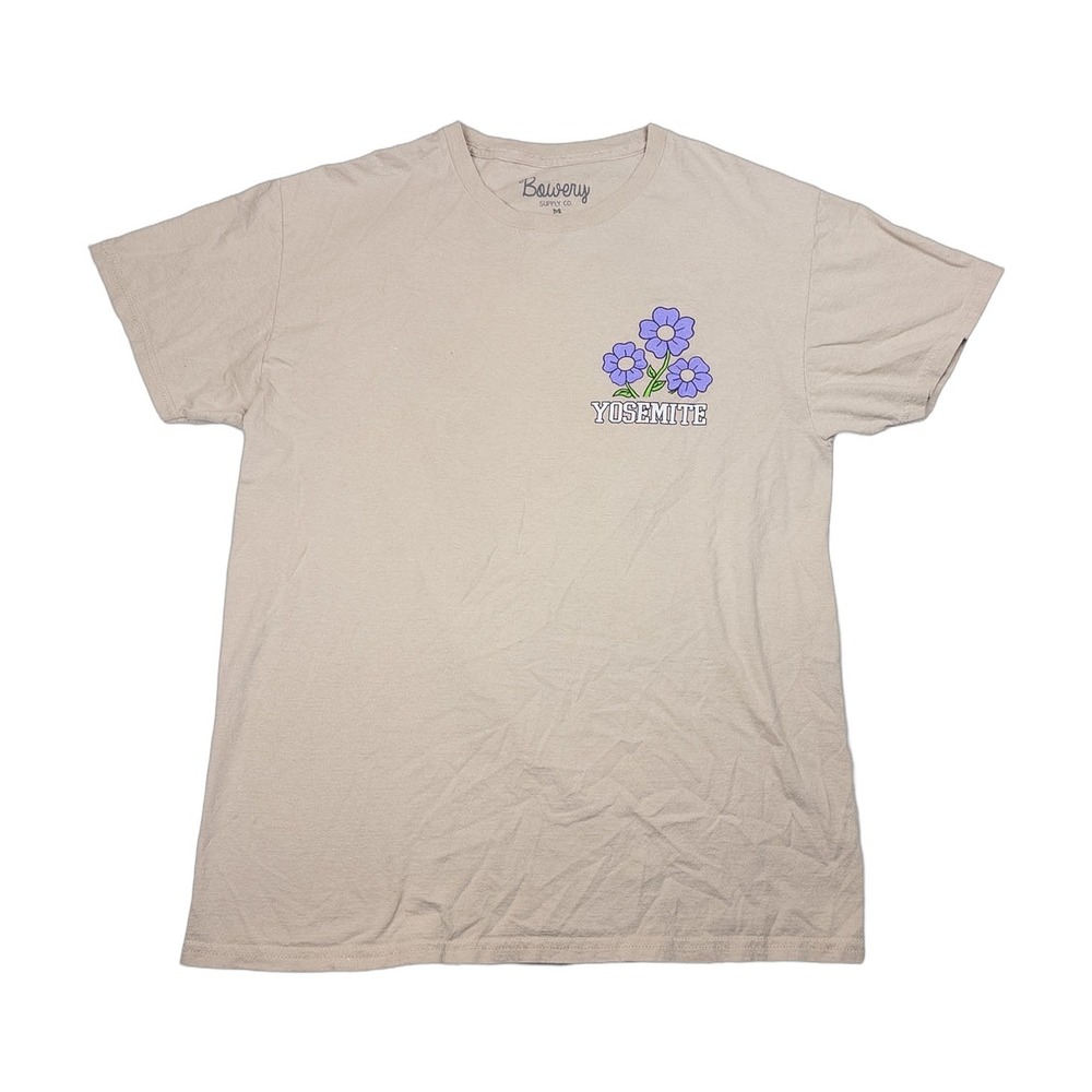 Bowery Supply Co Yosemite T-Shirt Mens Medium Tan Good Floral Graphic Tee